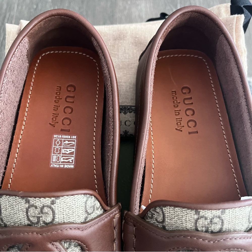 NEW 🤎 Gucci Interlocking GG Brown Supreme Canvas & Leather Driver M7.5/8 W9.5-10 - Picture 5 of 13